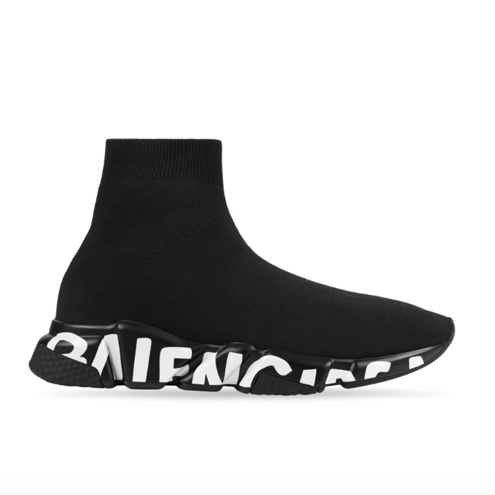 Balenciaga Speed Recycled Knit Graffiti Sneaker in Black